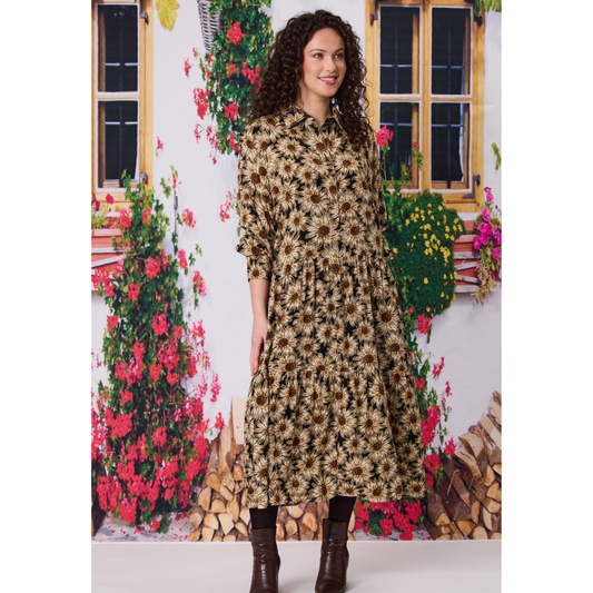 Anya Tiered Dress-Black Flower