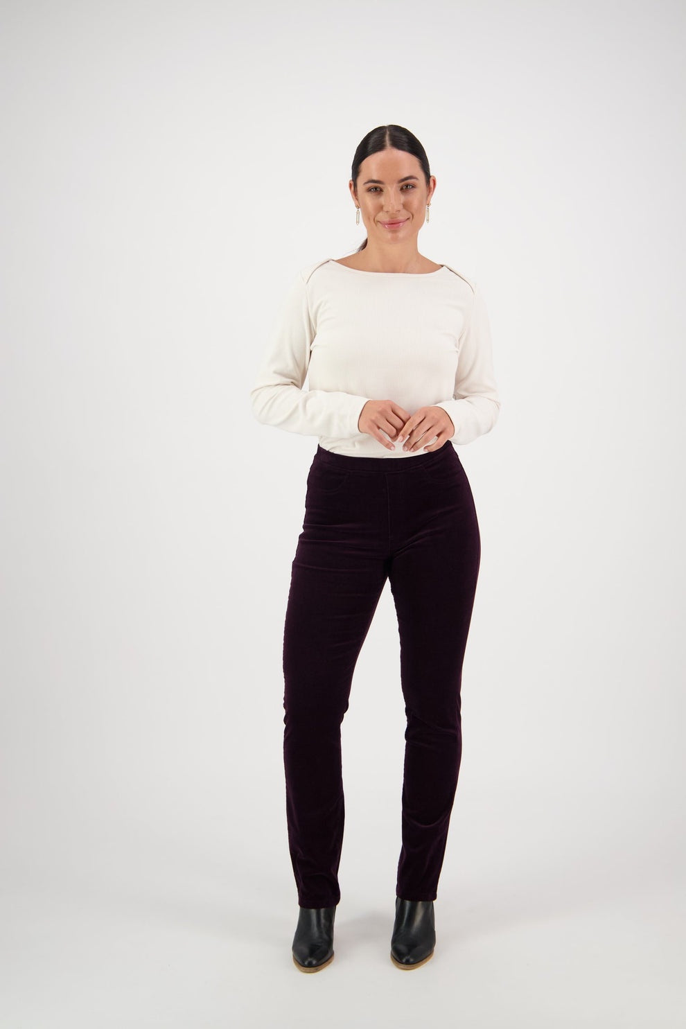 Slim Leg Full Length Pull On Cord Mulberry