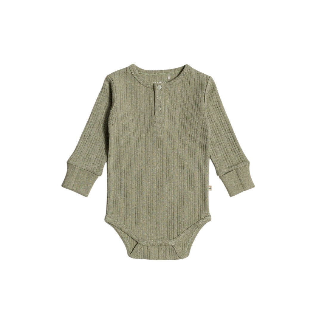 Woolbabe Long Sleeve Henley Bodysuit-Flaxmarl