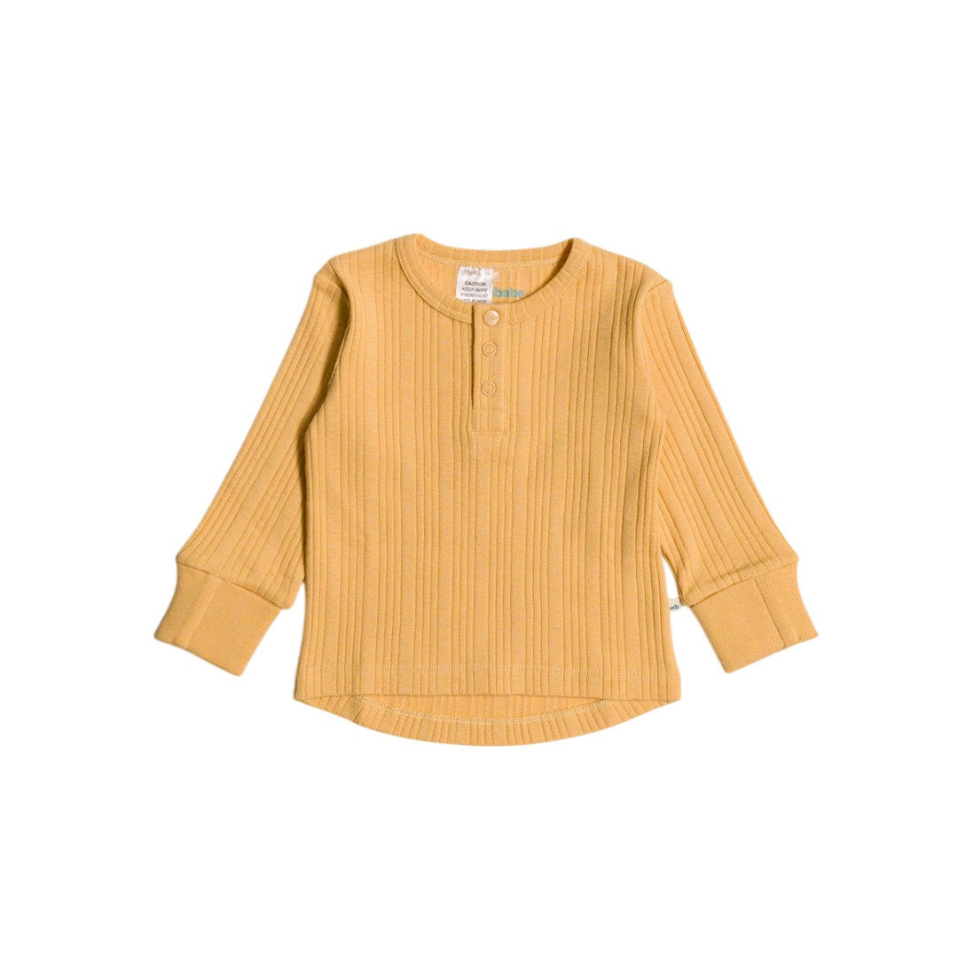 Woolbabe Long Sleeve Henley Top-Buttercup Marl