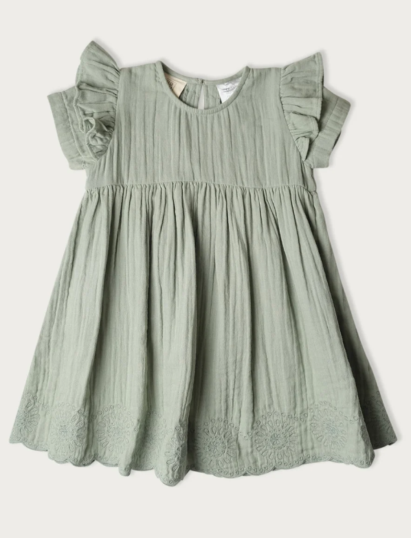 Muslin Charlotte Dress Short Sleeve Matcha