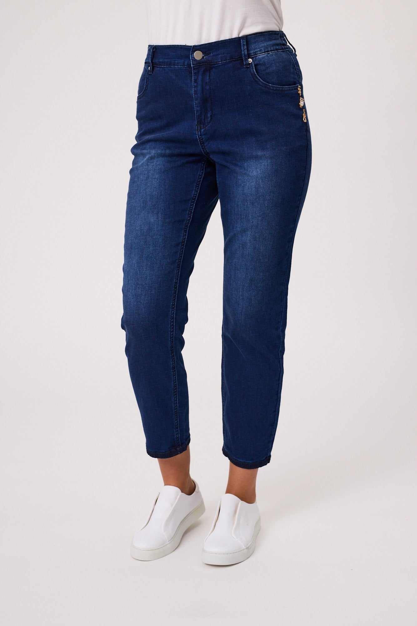 Knit Denim 7/8 Jean with Brooch Detail