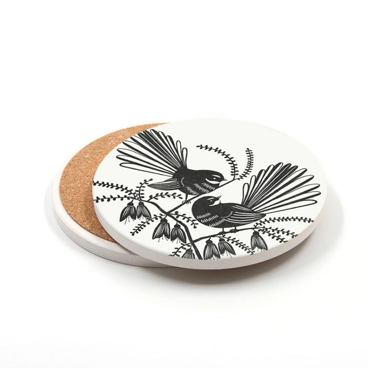 Ceramic Coaster Linocut Fantail