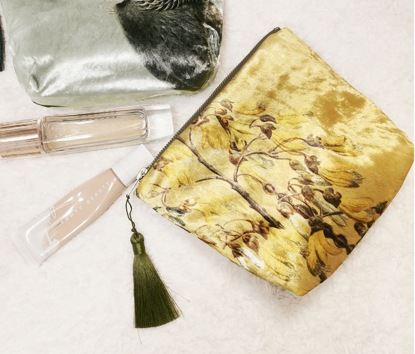 NZ Kowhai Luxe Velvet Cosmetic Purse