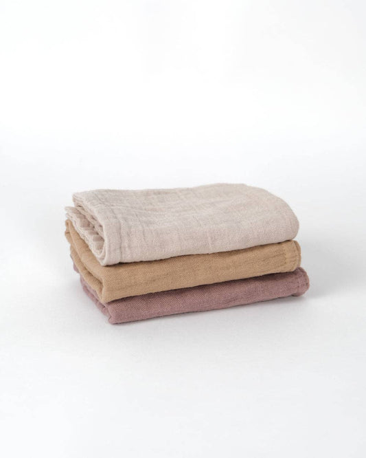 Muslin Wash Cloths (3 Pack) - Marigold, Mocha & Oat