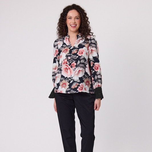 Kelsey Lace Cuff Print Blouse