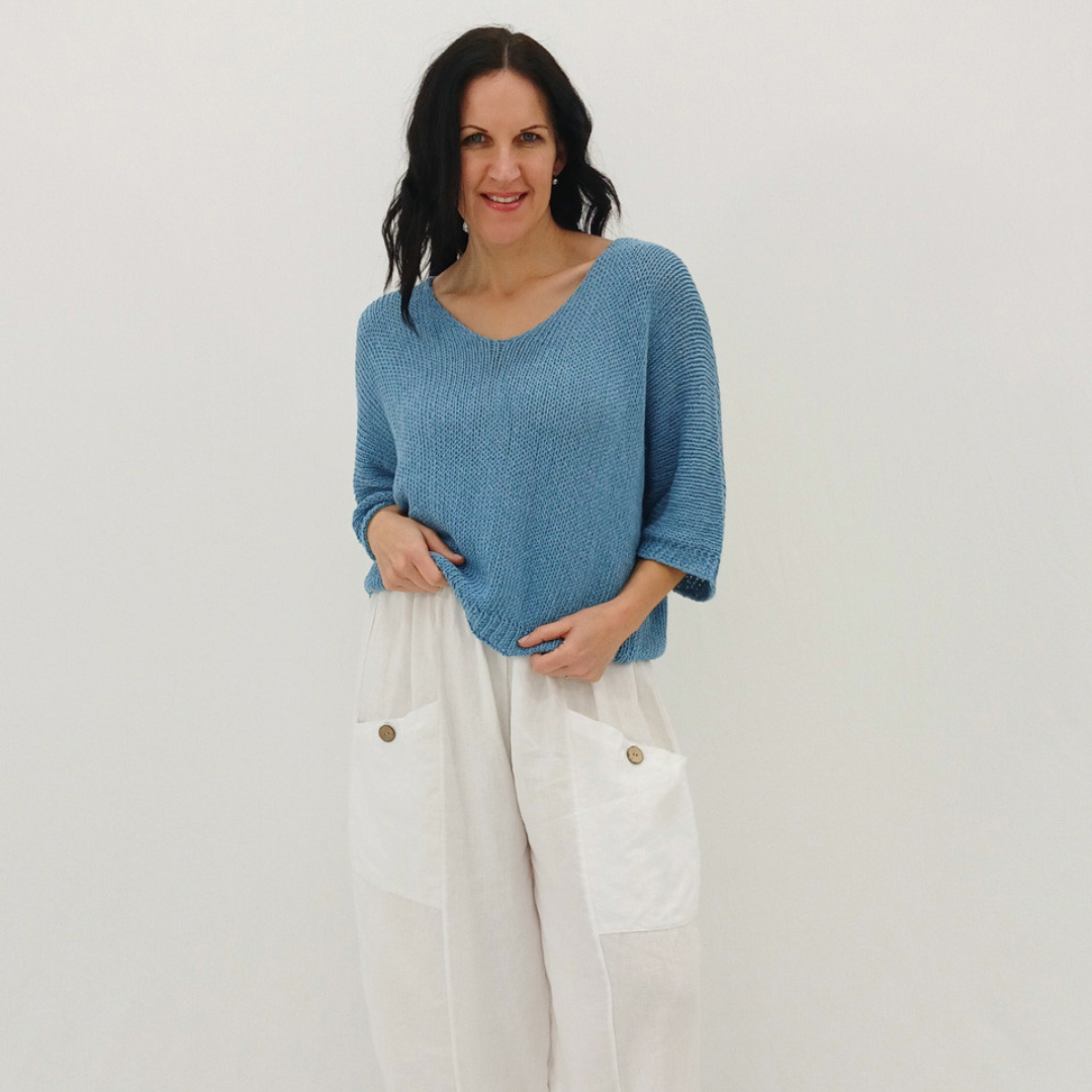 Lidia Cotton Pullover Cerulian