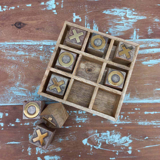 Large Timber Naughts and Crosses Brass