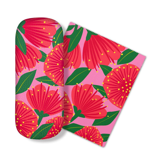 Glasses Case Bright Pink Pohutakawa