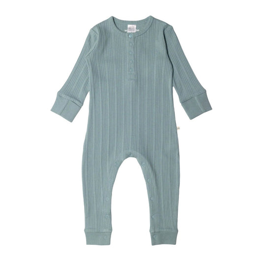 Woolbabe Long Sleeve Henley Suit-Tide Marl