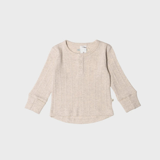Woolbabe Long Sleeve Henley Top-Natural Marl
