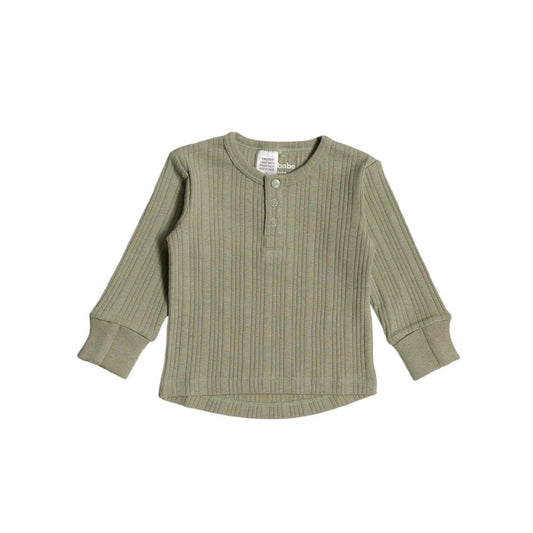 Woolbabe Long Sleeve Henley Top-Flax Marl