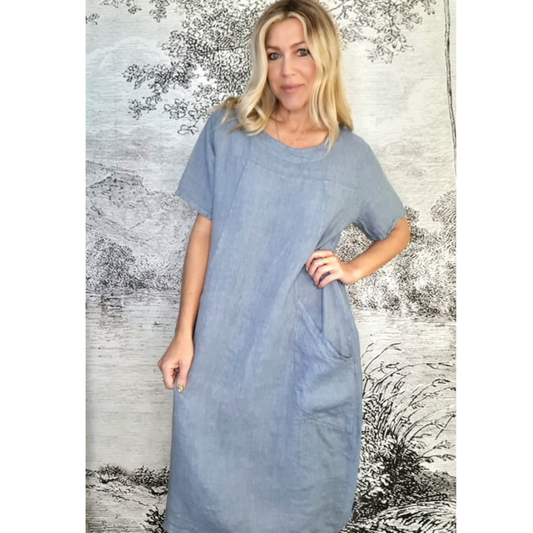 T Shape Linen Dress Mid Maxi Pertol