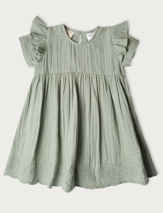 Muslin Charlotte Dress Short Sleeve Matcha