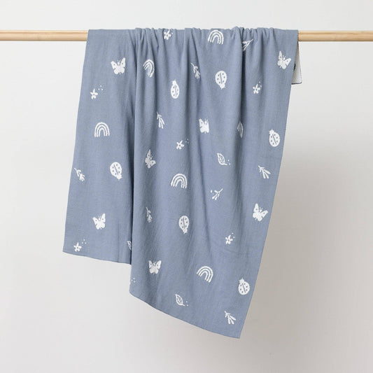 Blanket Enchanted Garden in Sky Blue Organic Cotton
