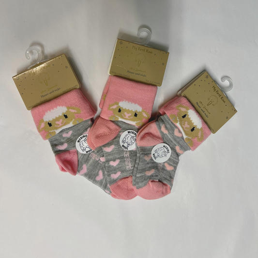 Baby Merino Cuff Socks Pink Sheep