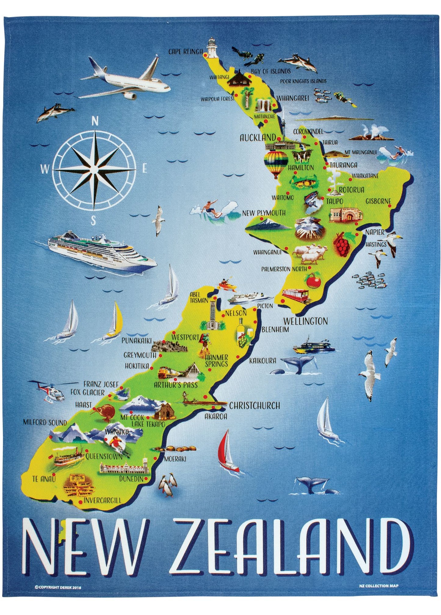 NZ Map Tea Towel