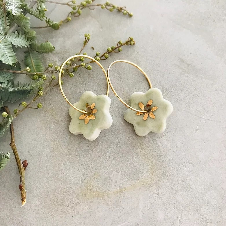 Sage Flower Porcelain Earrings by Twigg