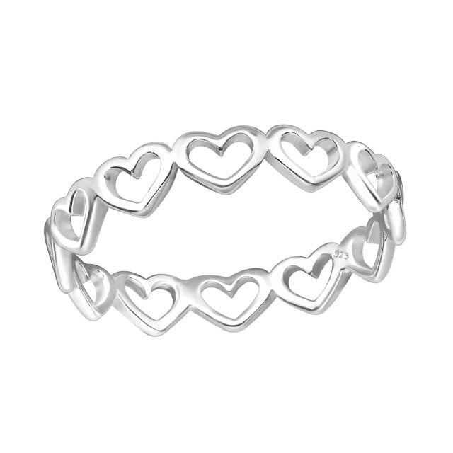 Sterling Silver Chain of Hearts Ring