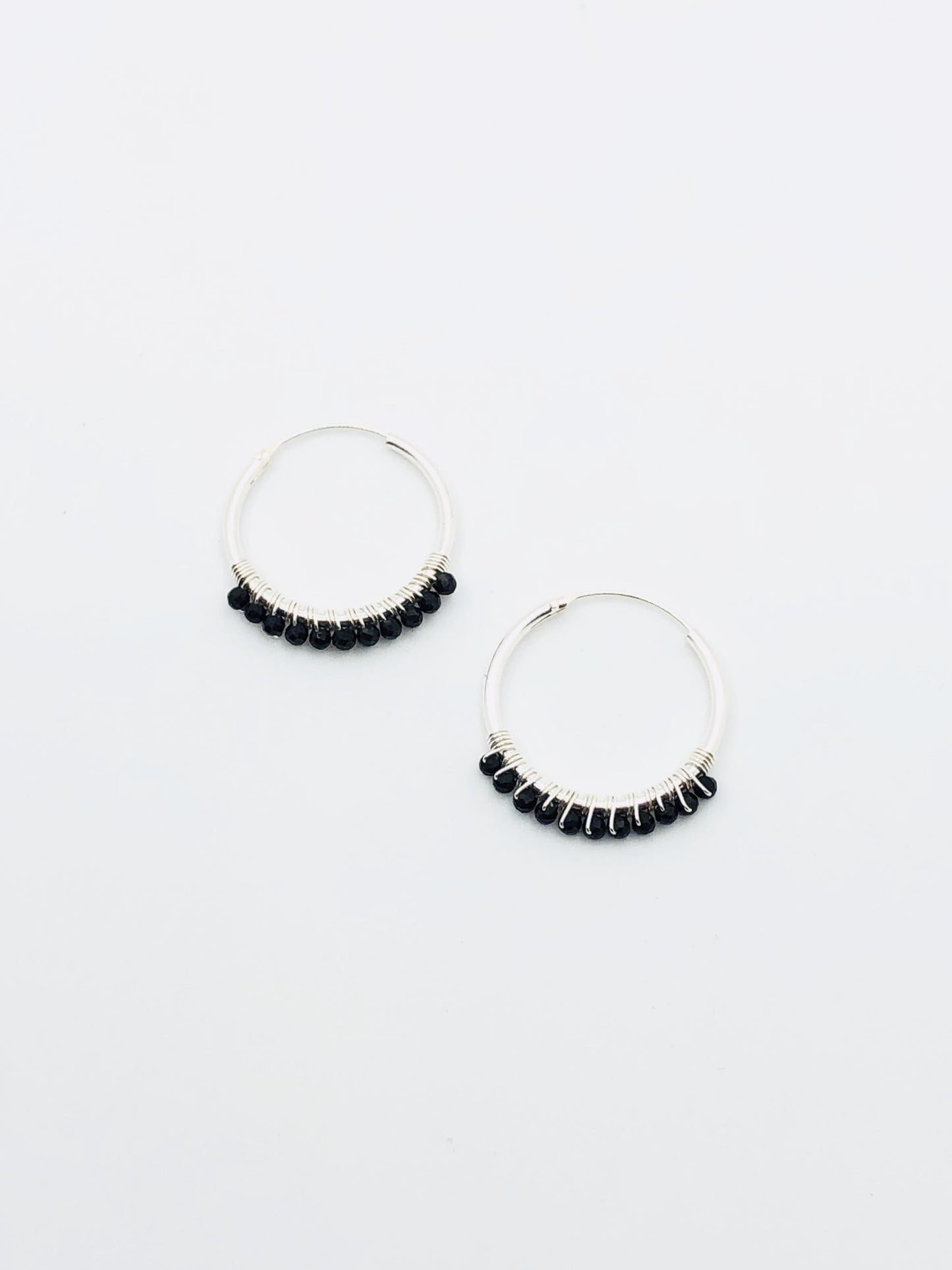 Sterling Silver Earrings - Hoop with Black Onyx