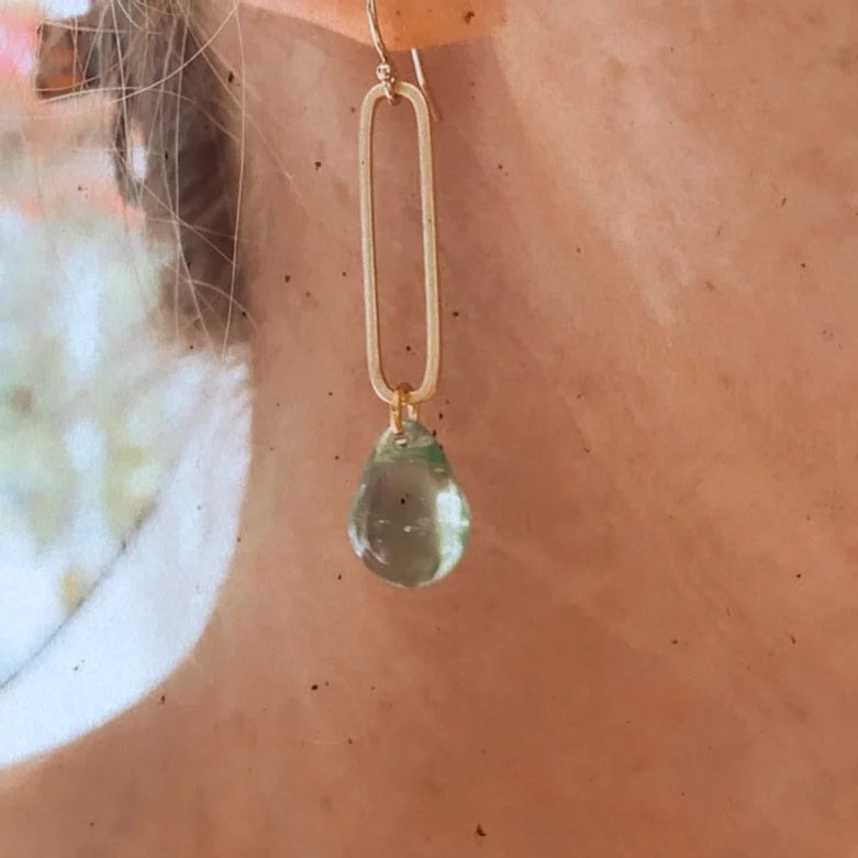 Twigg Waterdrop Seaglass Earrings - Leaf Green