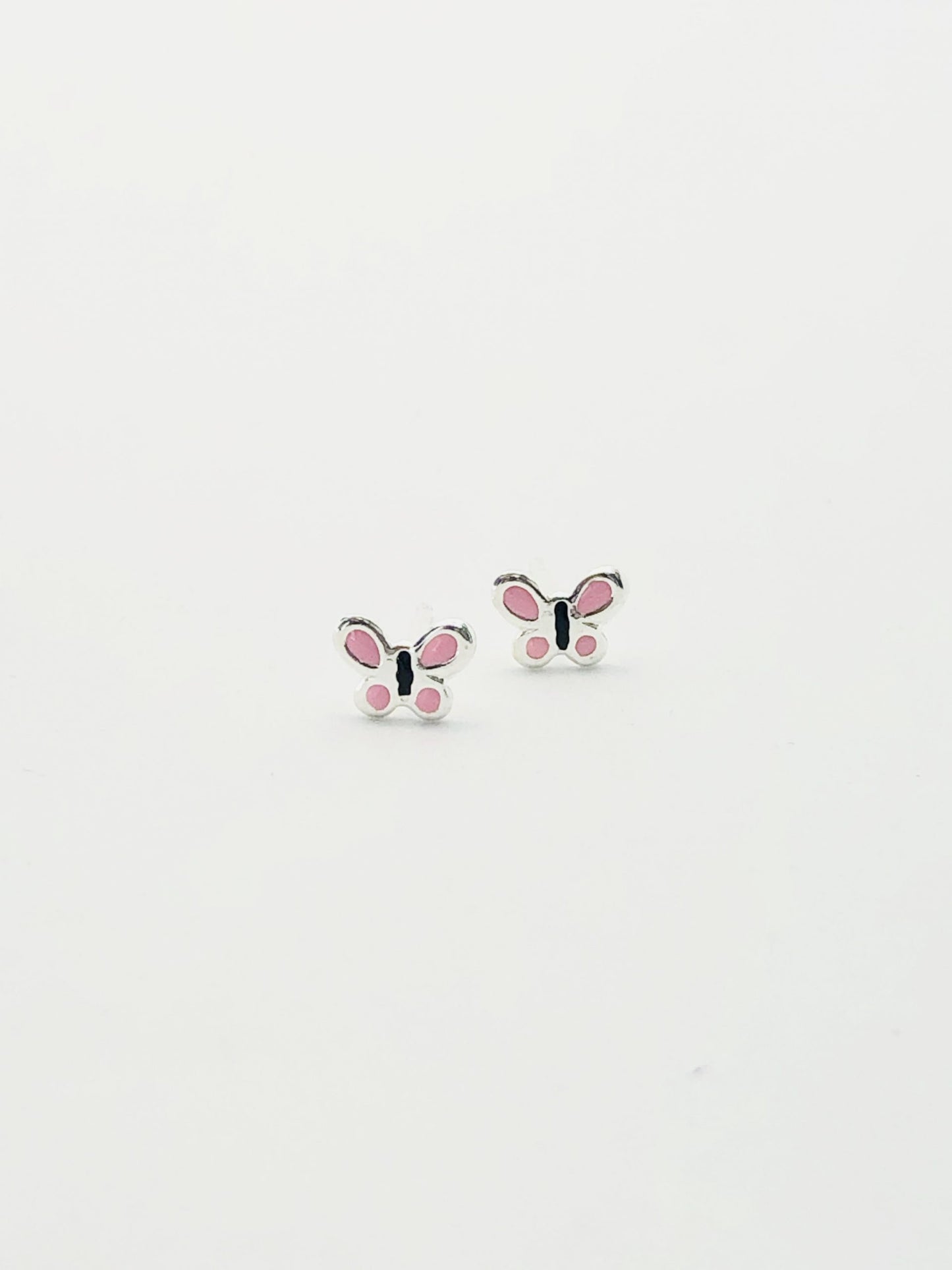 Sterling Silver Earrings - Pink Butterfly Studs