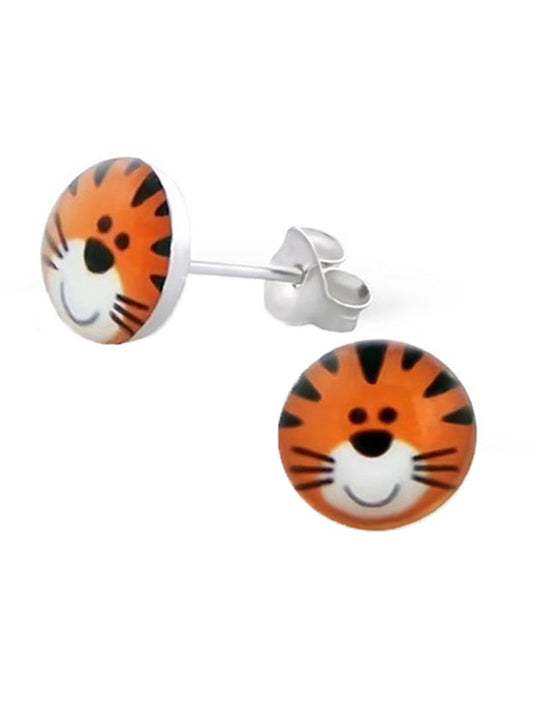 Sterling Silver Earrings - Tiger Face Stud