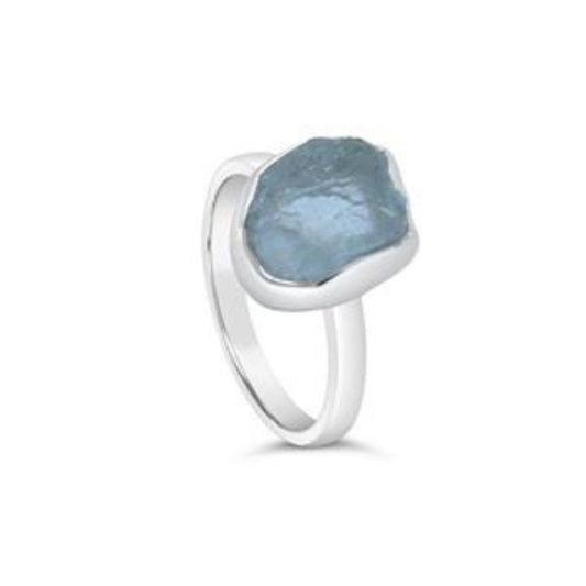 Aquamarine Bezel Set Sterling Silver Ring