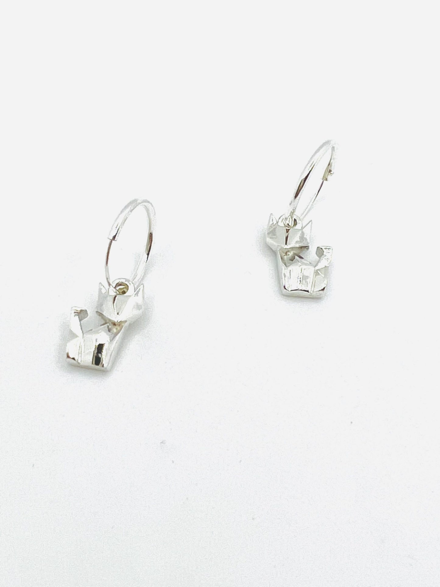 Origami Fox Sterling Silver Hoop Earrings