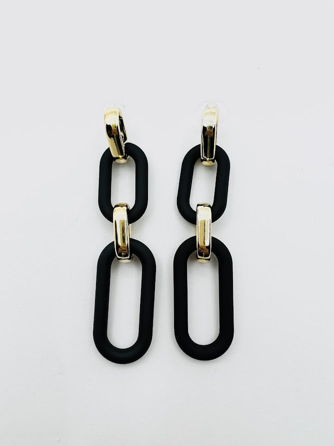Fashion Earrings - Linked Oval Gold & Black