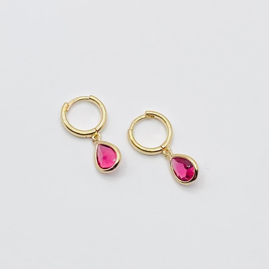 18k Gold Grande Pink Garnet Huggie Earrings