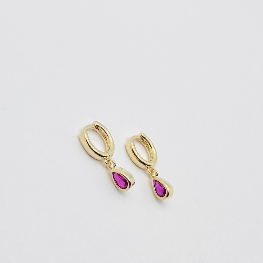 18k Gold Pink Garnet Huggie Earrings