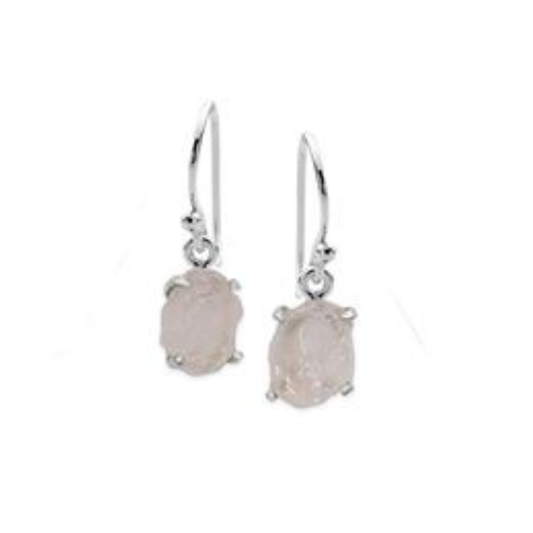 Raw Rose Quartz Hook Earrings