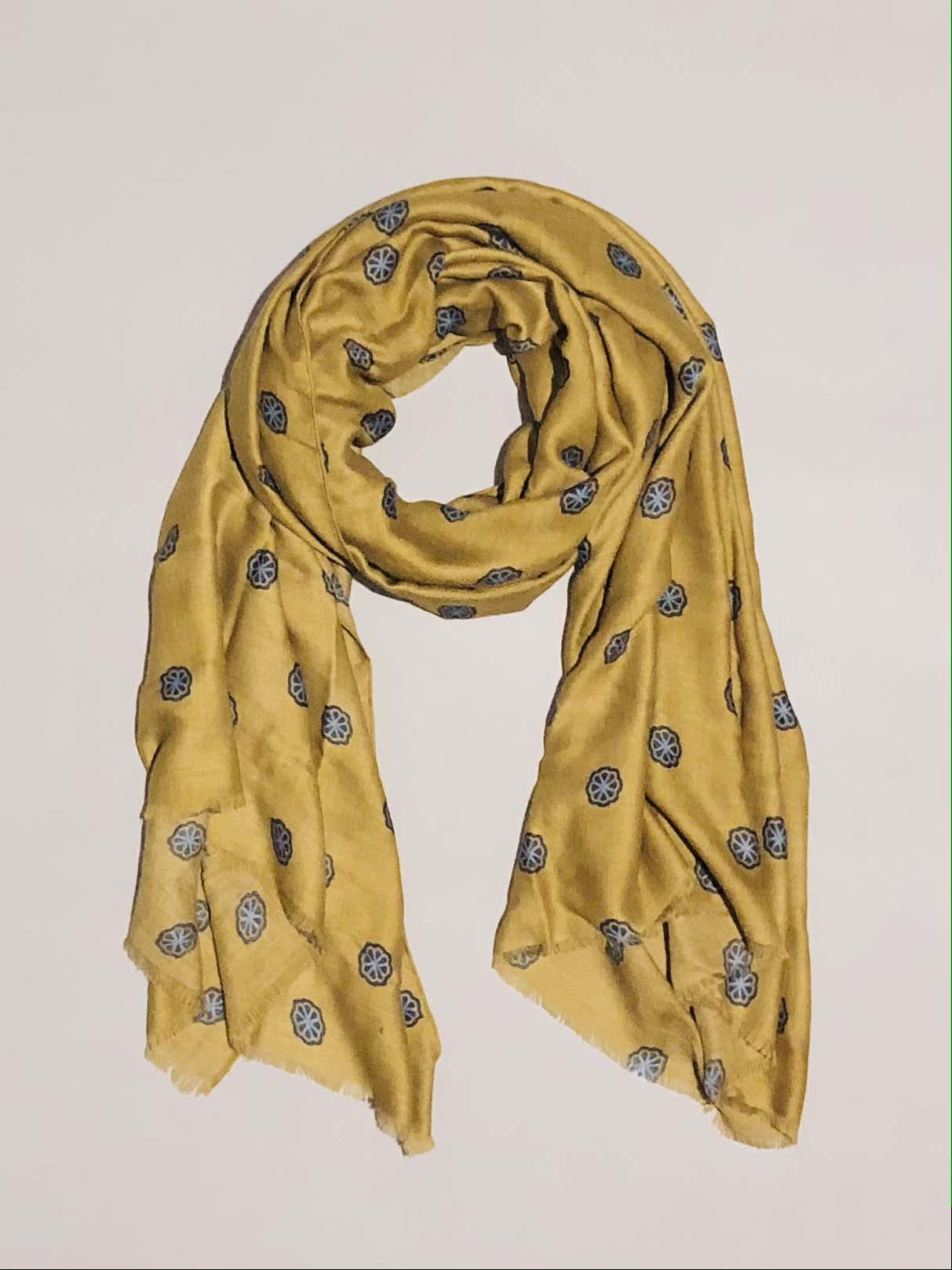 Scarf Mustard with Blue Daisy