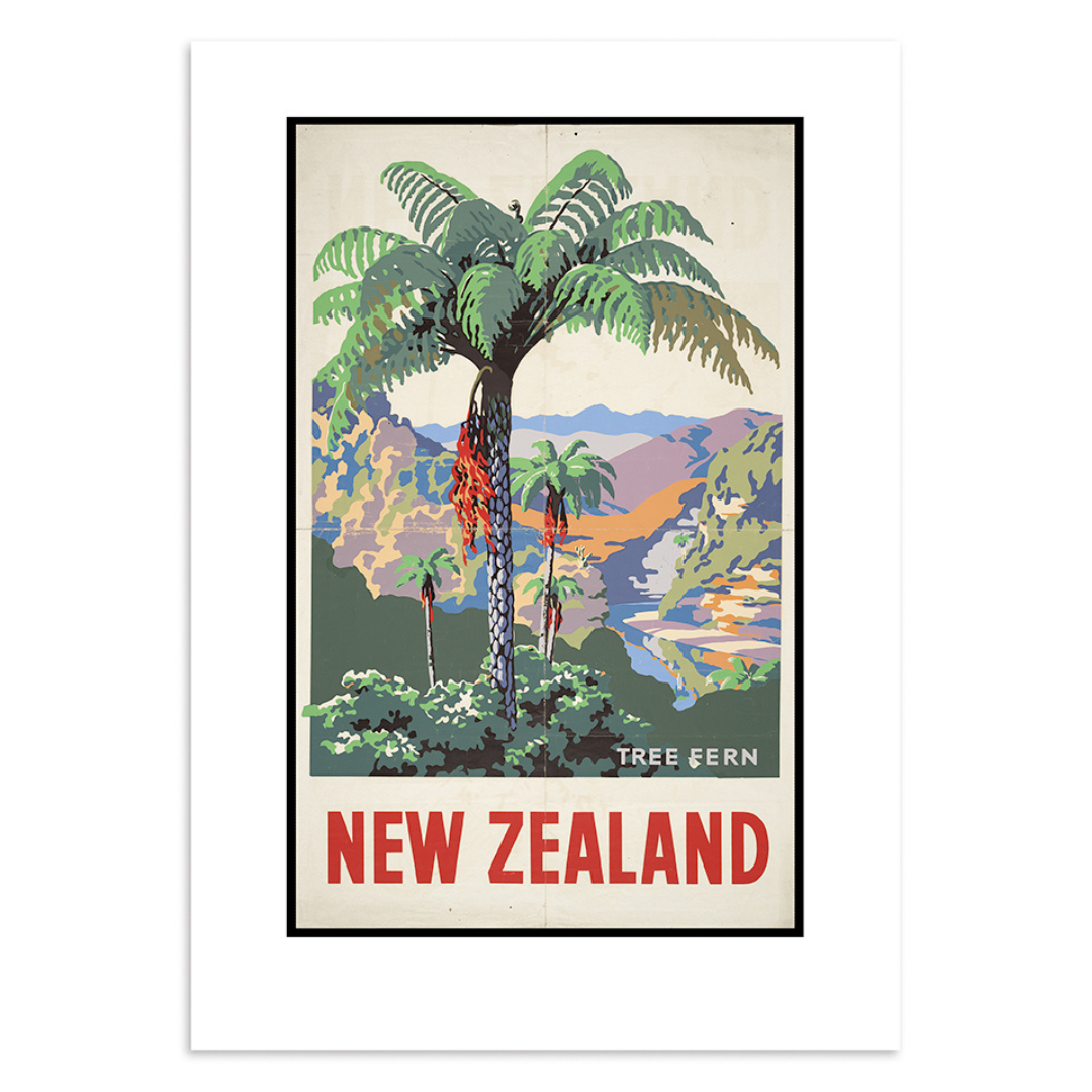 A4 Vintage NZ Tourism Print Tree Fern