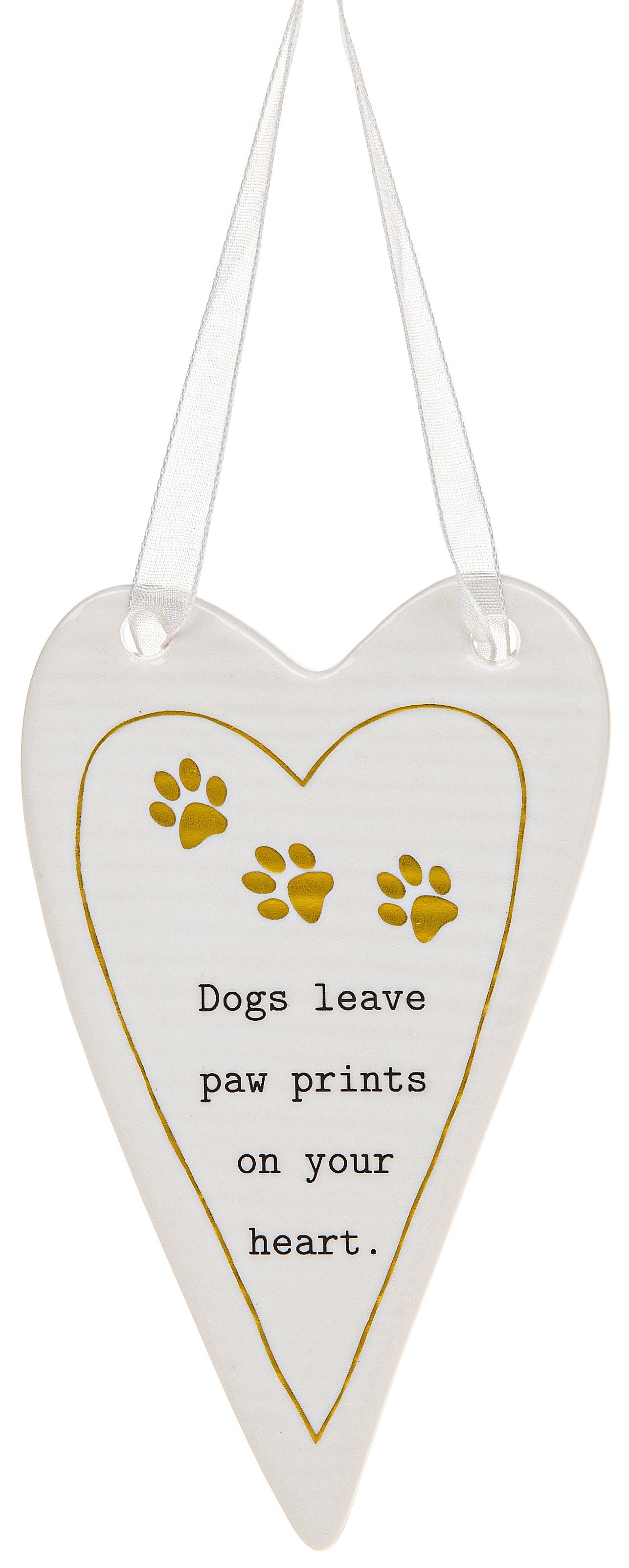 Ceramic Heart Plaque - Dogs Leave Paw Prints