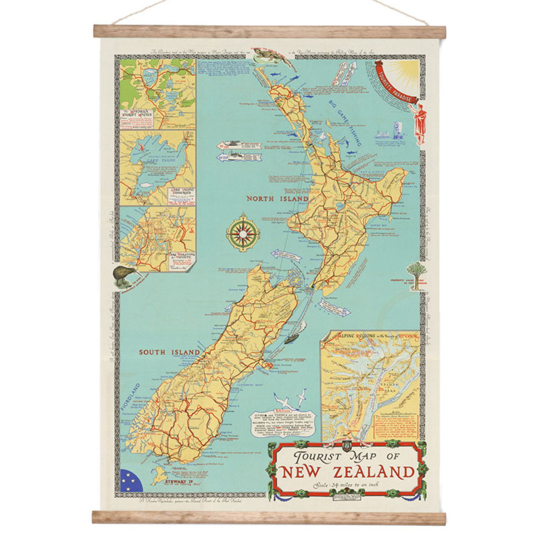 NZ Tourist Map Canvas Wall Chart