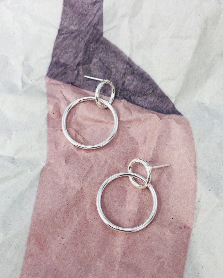 Sterling Silver Earrings - Double Hoop Studs
