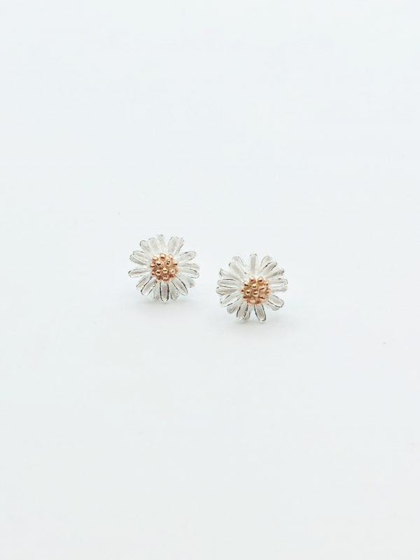 Sterling Silver Stud - Daisy with Rose Gold