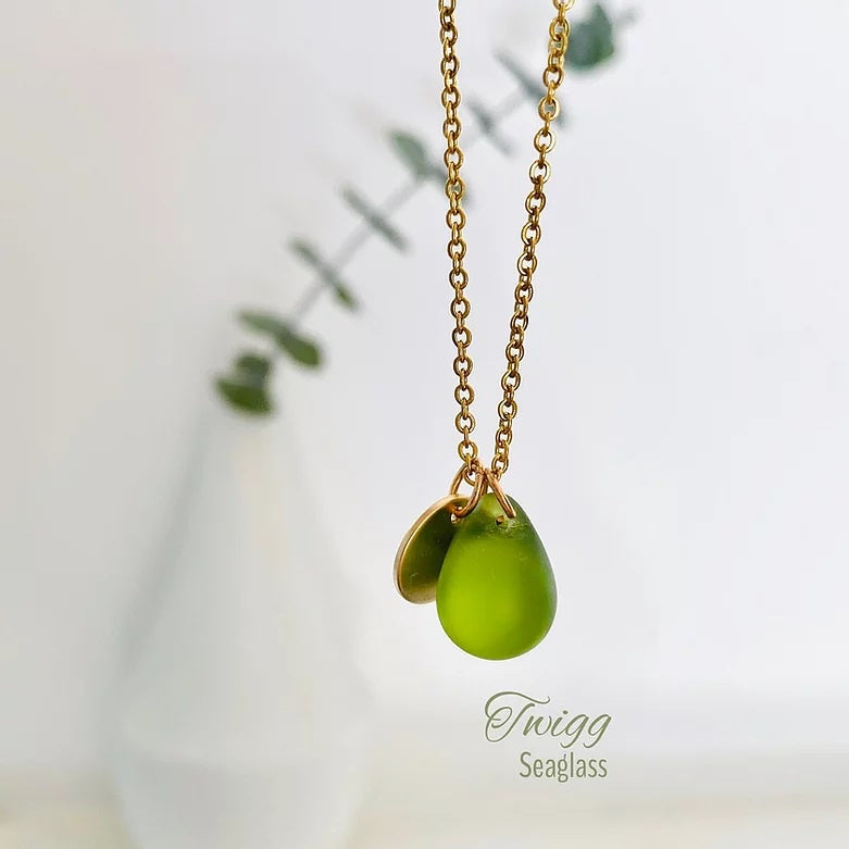 Twigg Waterdrop Seaglass Necklace - Olive