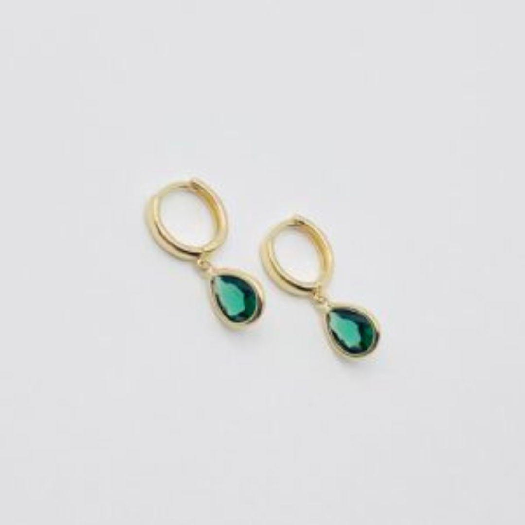 18k Gold Grande Emerald Huggie Earrings
