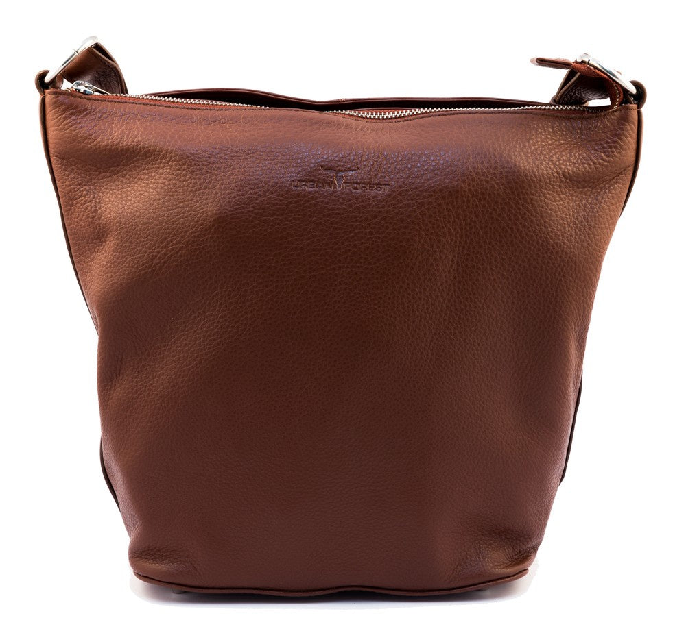 Lotus Leather Shoulder Bag - Cognac