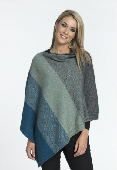 Ombre Possum Merino Poncho  - Teal Mint & Pewter