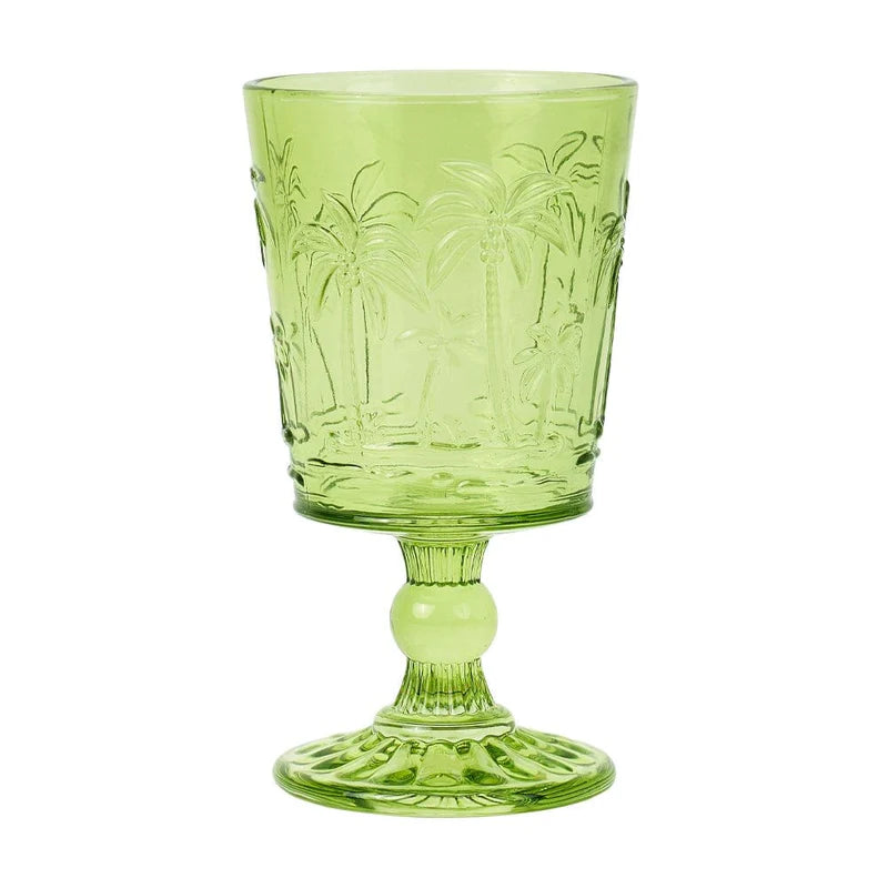 Palm Tree Glass Goblets Green Set of Four