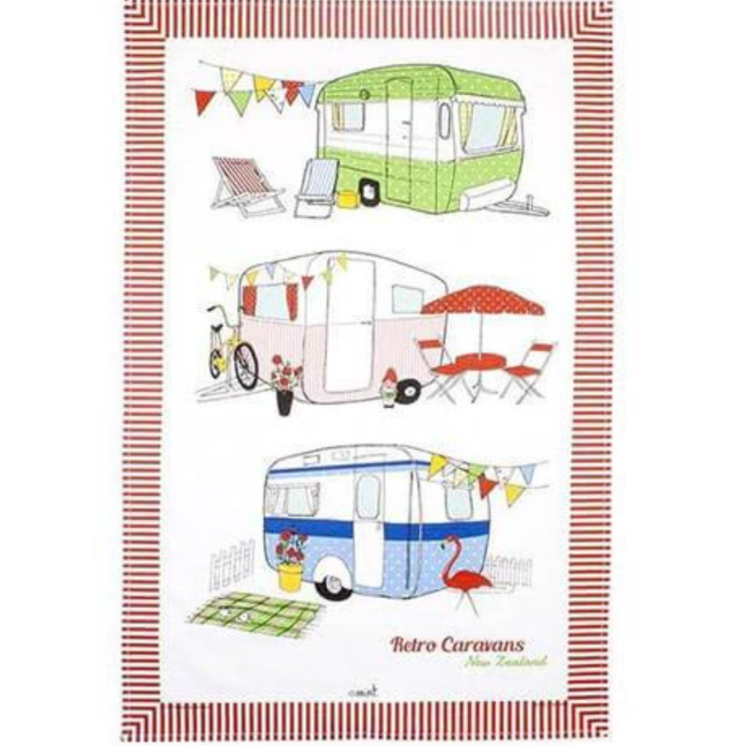 Tea Towel Retro Caravans NZ