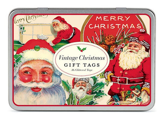 Cavallini Christmas Gift Tags - Glitter Vintage Santa