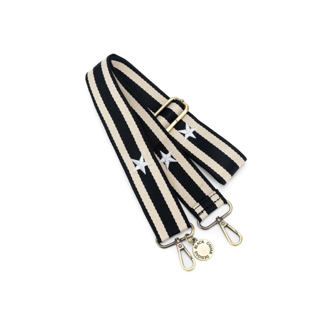 Silver Star Black & White Strip Bag Strap