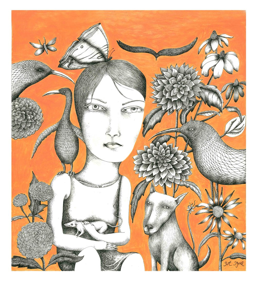 Woman With Creature  Print by Sue Syme